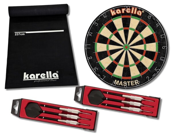 Dartboard Karella-Set mit Dartboard, Dartmatte ECO-Star und 2 Dartpfeilsätzen ST-1