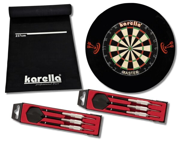 Dartboard Karella-Set mit Dartboard, Dartmatte ECO-Star, 2 Dartpfeilsätzen ST-1 und 4-tlg. Surround