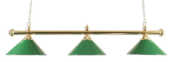 Billard Lampe mit drei Schirmen Messing/Grün