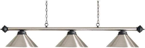 Billard Lampe Stange mit 3 Schirmen Stahl geb&uuml;rstet f&uuml;r 7- und 8-Fuss-Tische
